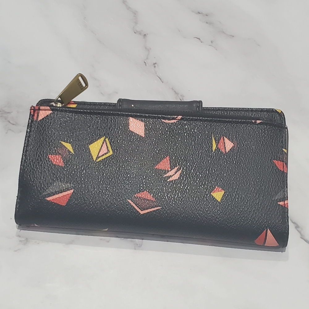 Fossil Black And Pink Triangle Folding Wallet Wit… - image 2